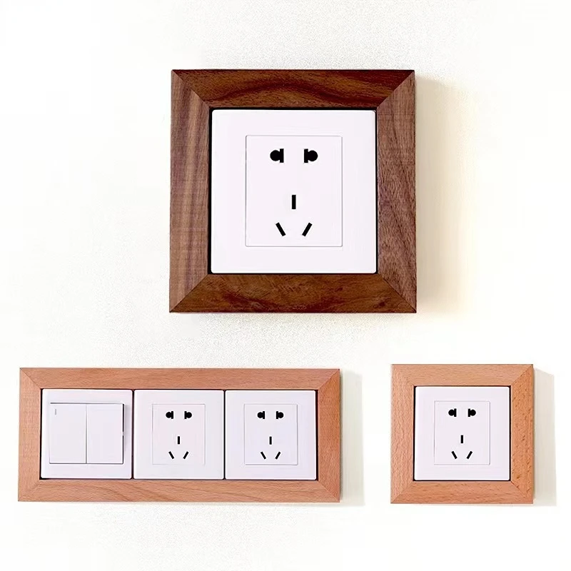 

Wooden Grid Round Corner Socket Frame Simple Switch Protection Frame Can Be Used for Computer TV Socket Beautification Frame