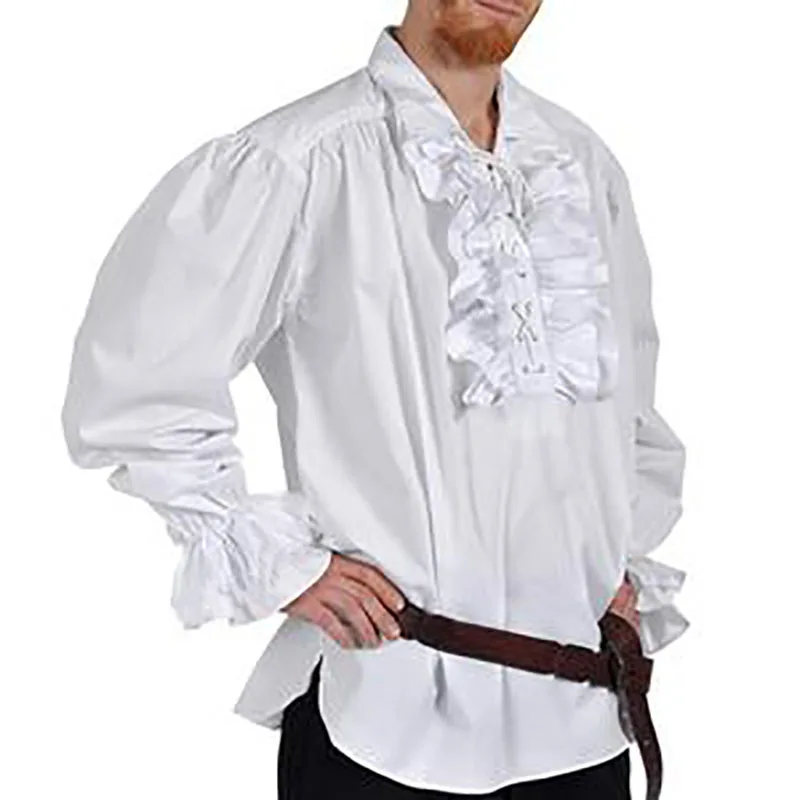 

Medieval Renaissance Pirate Costume Top Shirt Male Ruffled Blouse Cosplay Long Sleeve Stage Costume Shirt For Adult Men Clothe