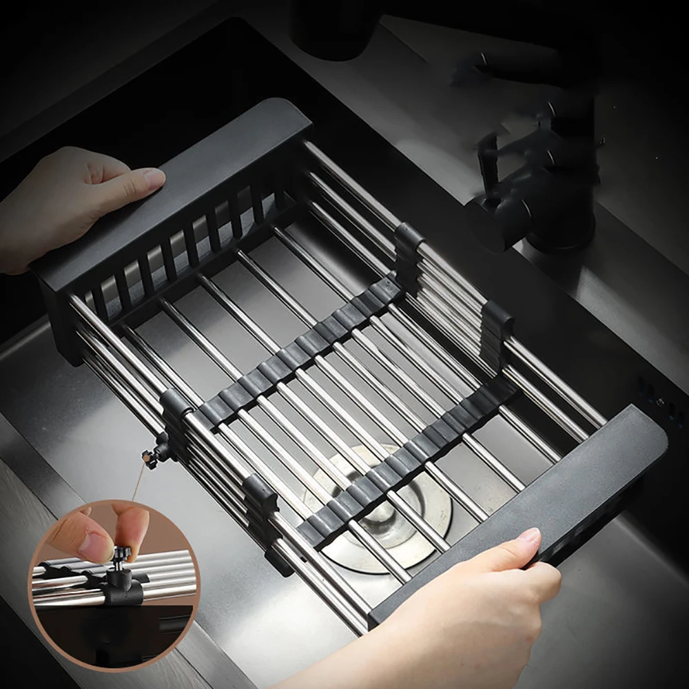 

Кухонная сушилка для посуды над раковиной расширяемая стойка из нержавеющей стали для посуды/сушилка Регулируемая сливная корзина для овощей и фруктов для раковины