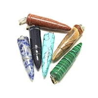 20pcslot natural synthetic mixed stone pointed pendants with stainless steel snap on bails bullet stainless steel color