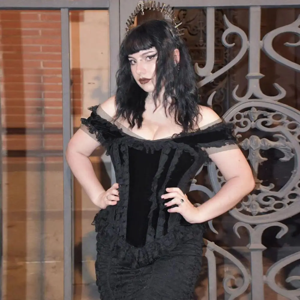 Костюм для Хэллоуина вечерний кружевной корсет топы женщин с открытыми плечами