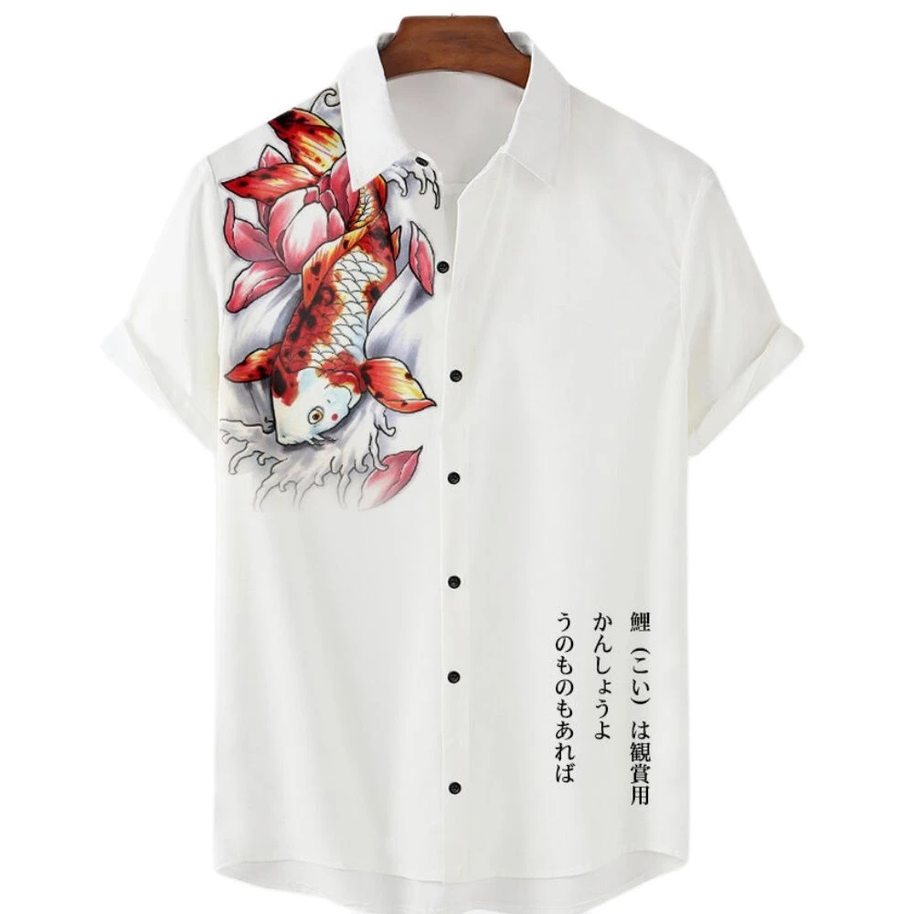 Men's summer wear, Hawaiian vintage street shirt, casual short-sleeved shirt, marine animal, fish, 3D, HD, digital lapel, 2023