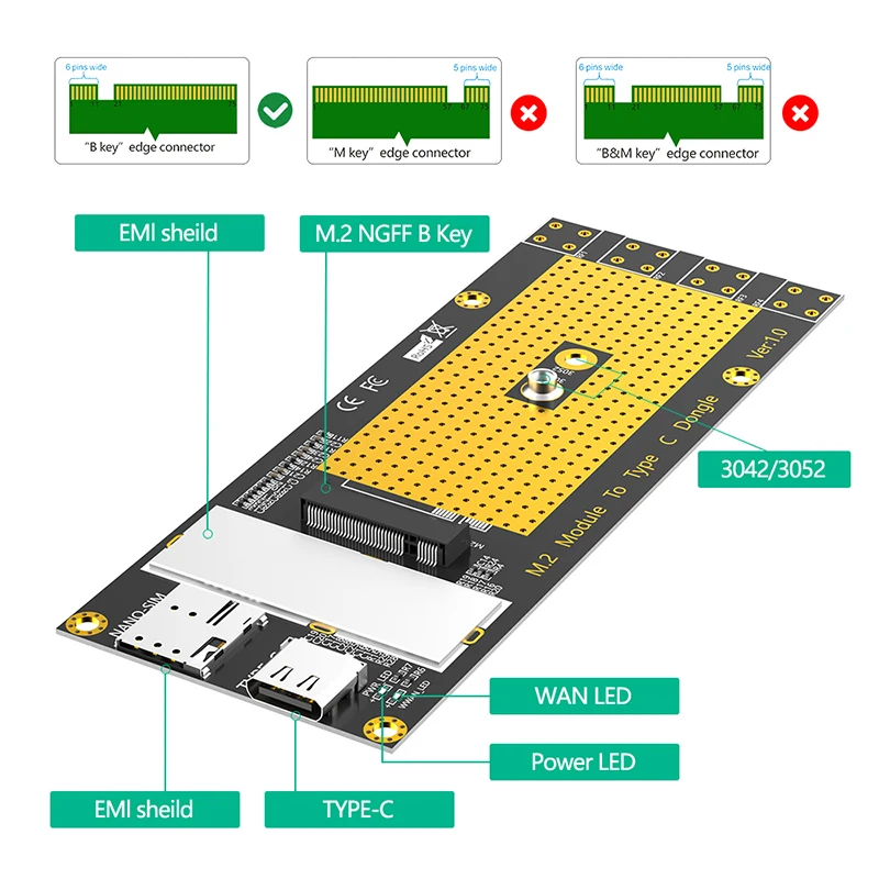 M.2 NGFF B Ключ 3G/4G/Φ модуль к адаптеру Type C переходник для карты NANO SIM Слот с кабелем USB 3