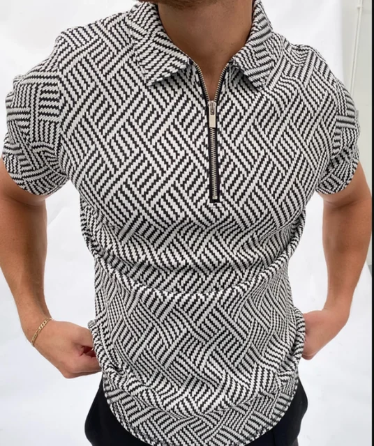 

Summer Men's Gulf Zipper Polo Shirt Fashion Striped Polo Shirts Men Streetwear Casual Gulf Short Sleeve T-Shirt Men Polos Tops