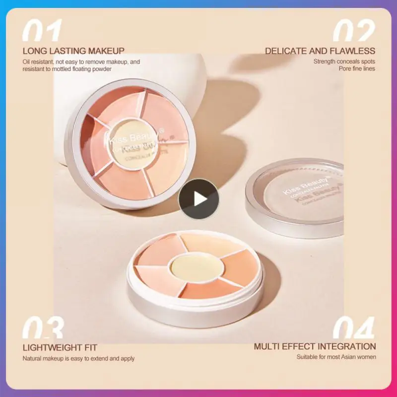 

6 Color Concealer Moisturizing Repairing Foundation Cream Full Coverage Acne Marks Spots Natural Brighten Makeup Concealer Disc