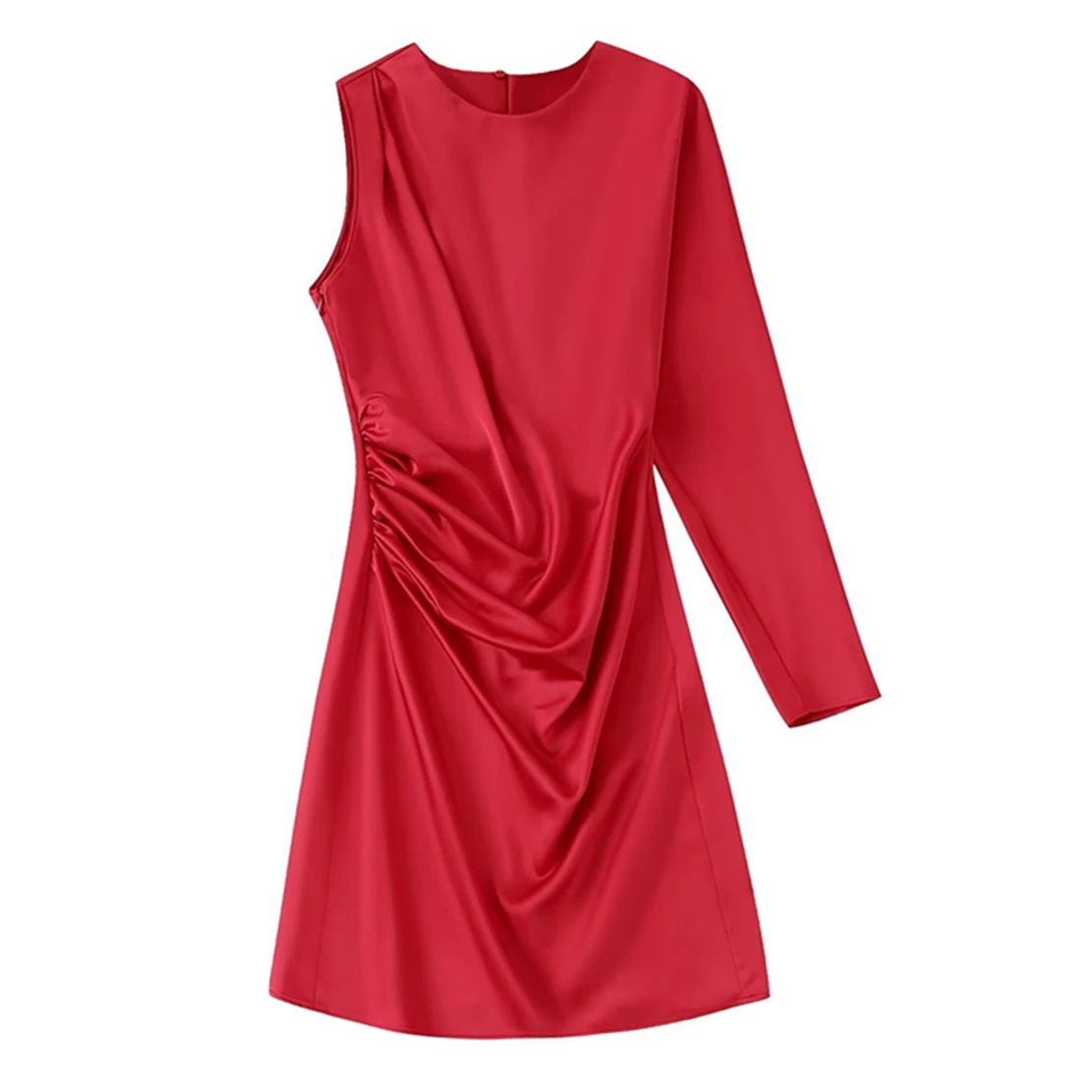 

Jenny&Dave England Style Fashion Red Color Pleated Single Shoulder Sexy Dress Women