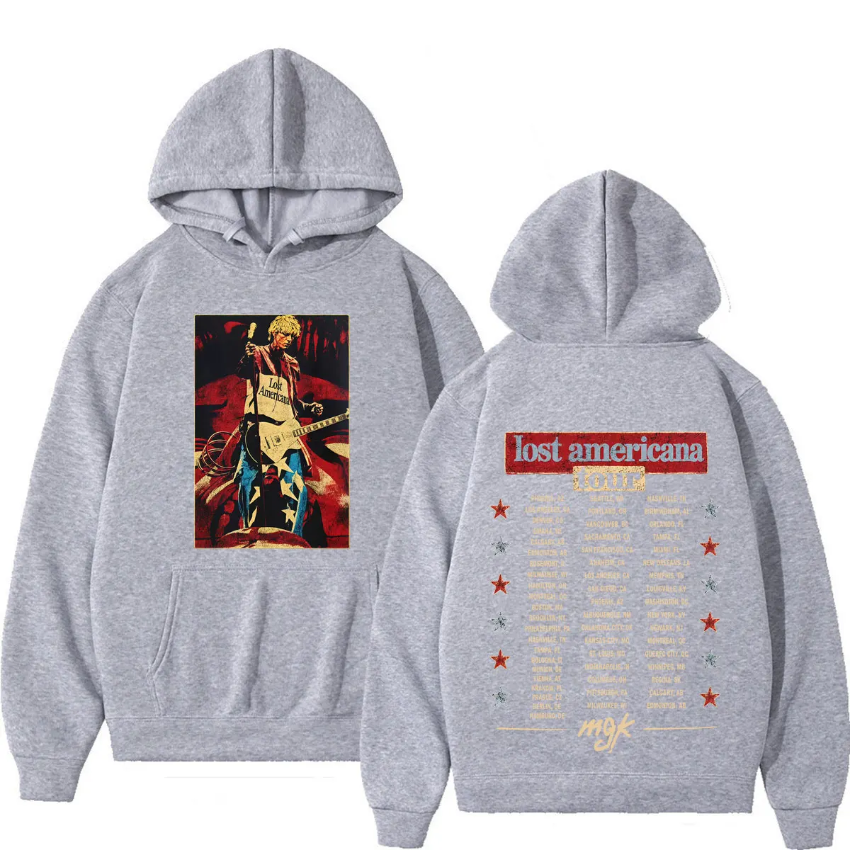 Фото Худи MGK Lost Americana Tour 2026 с принтом, мужские и женские, в стиле хип-хоп и панк, осенне-зимние, повседневные, свободные, винтажные толстовки с капюшоном №5