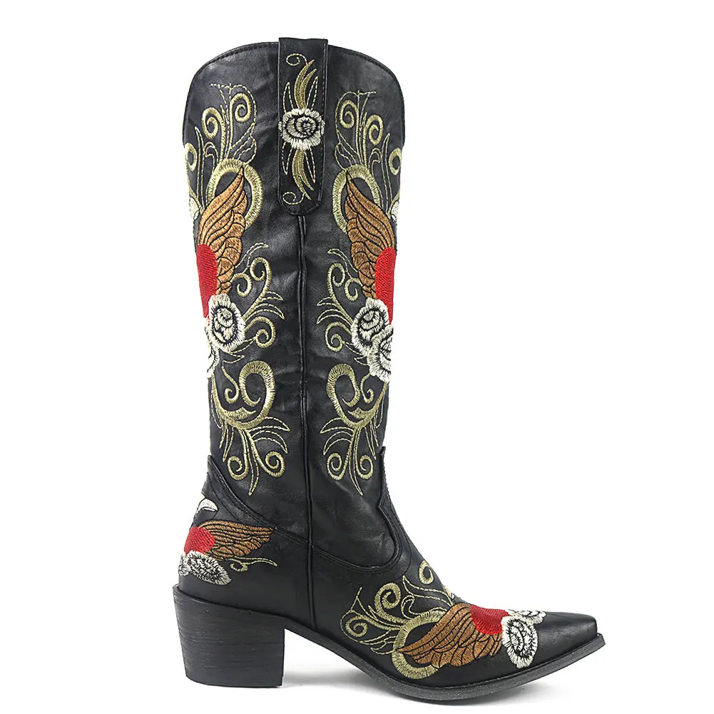 

Модные женские ковбойские ботинки Gnazhee с вышивкой в виде сердца и крыльев, с острым носком