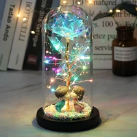 led enchanted galaxy rose eternal 24k gold foil flower with fairy string lights in dome for christmas valentines day gift