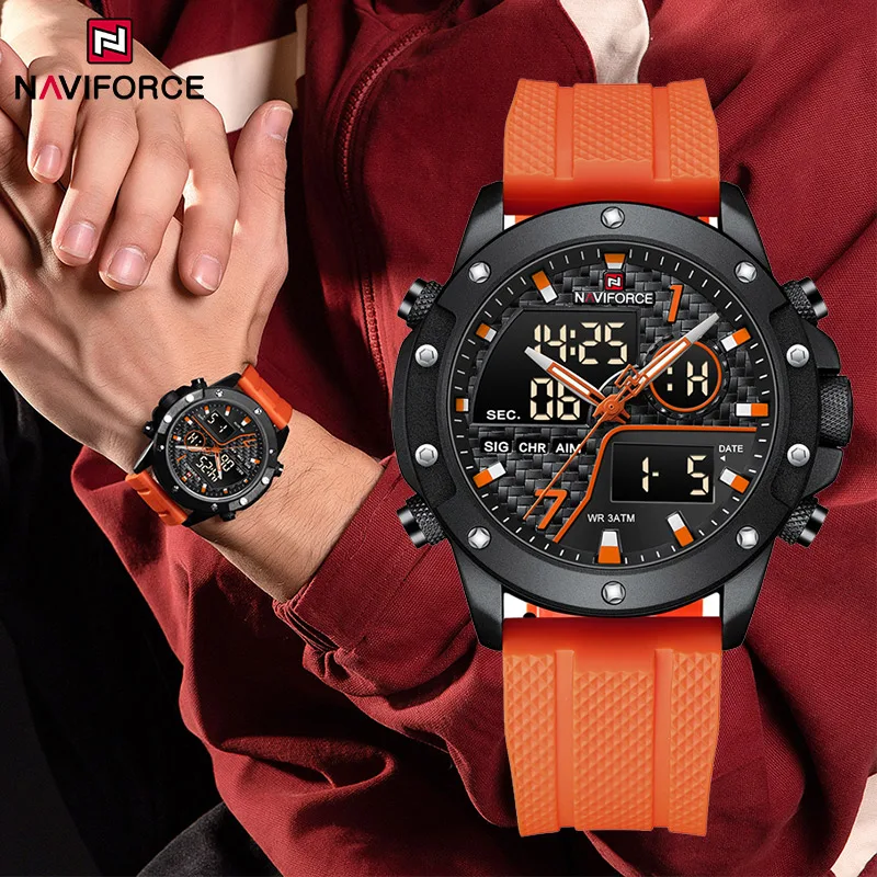 Часы NAVIFORCE Мужские кварцевые спортивные светящиеся водонепроницаемые с ремешком