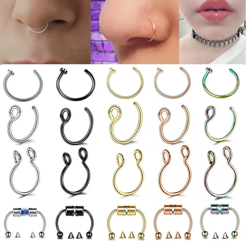 

1Pc Rvs Fake Nose Ring Hoop Septum Ringen C Clip Lip Ring Oorbel Voor Vrouwen Nep Piercing Body Sieraden Non-Doorboord