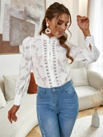 simplee elegant white office lady shirt women summer sexy buttons see through tassel autumn casual shirts puff sleeves loose top
