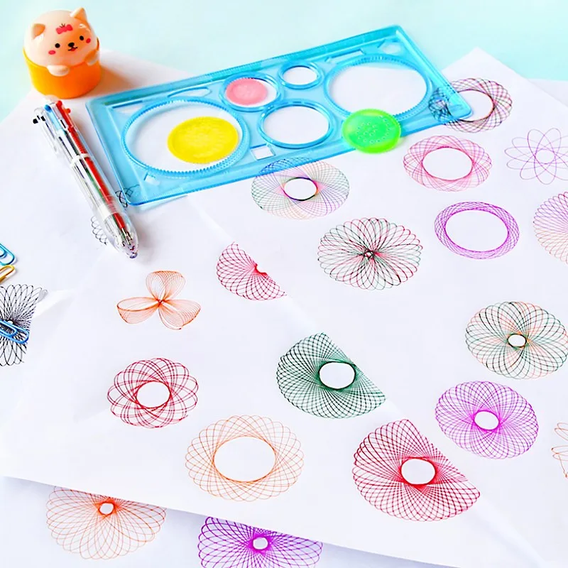 1pack/lot New Kids' Puzzle Colorful Drawing Ruler set drawing-tool Spirograph ruler students' zakka DIY tools Stationery |