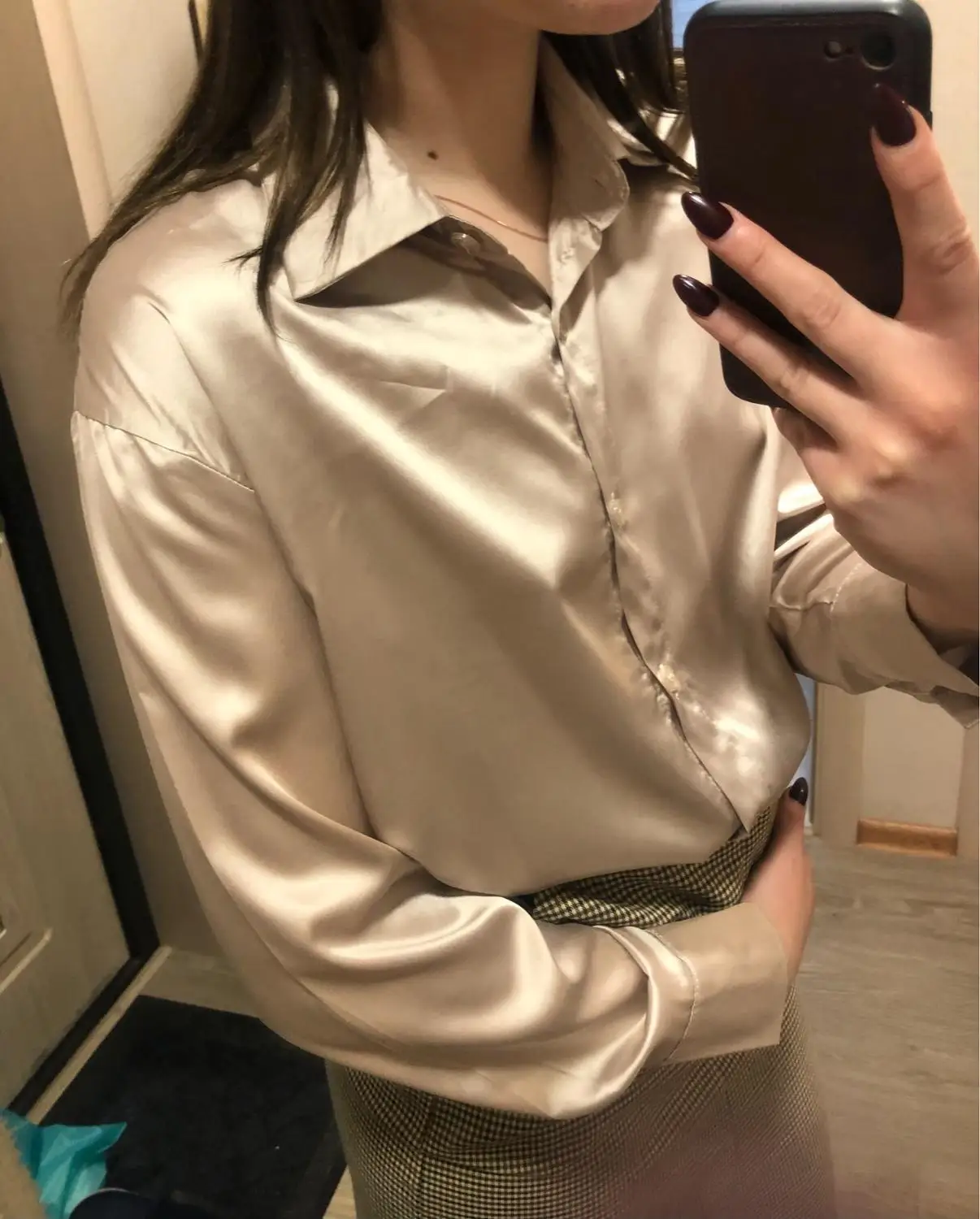 Рубашка Женская атласная шелковая с длинным рукавом осенняя 11355 | одежда