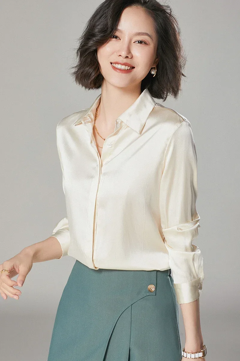 Tajiyane Топ Элегантные шелковые рубашки 92% для женщин с длинными рукавами и