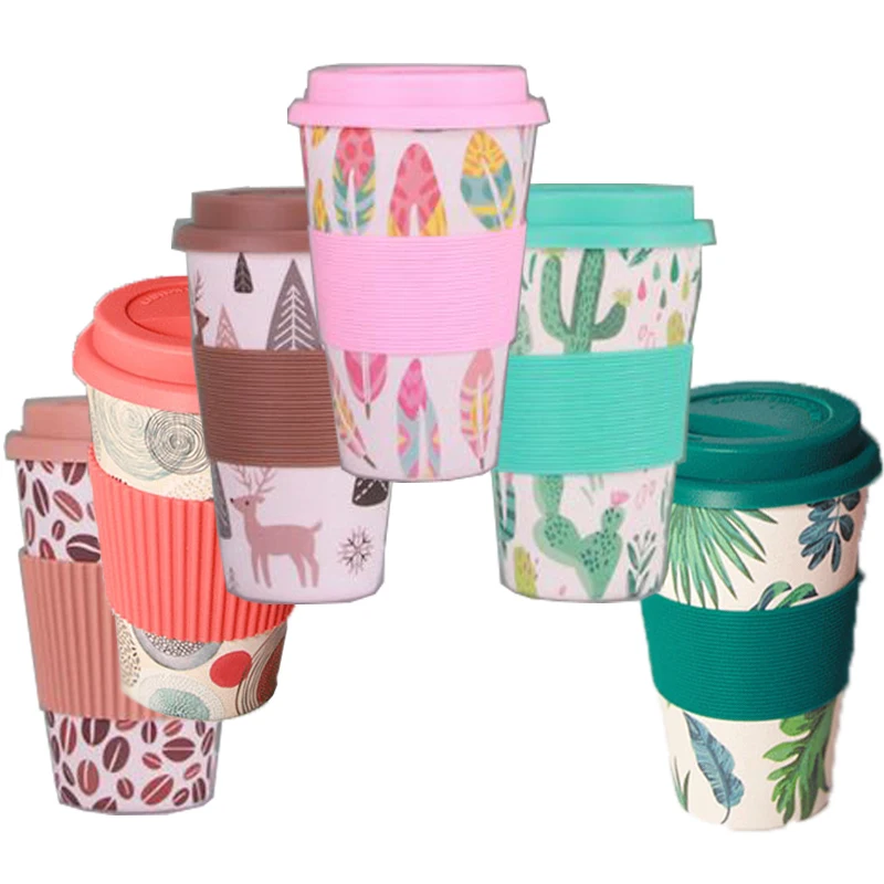 

Термостойкие стандартные кофейные кружки с силиконовой крышкой, чашка для чая, молока, медведя, кружка из бамбукового волокна 400 мл