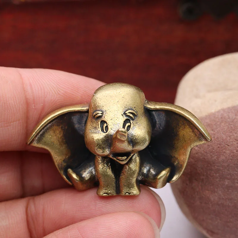 Милые большие уши, маленькая статуя слона, твердая латунь, настольное украшение, винтажные миниатюры животных, фигурки, украшение для дома, поделки