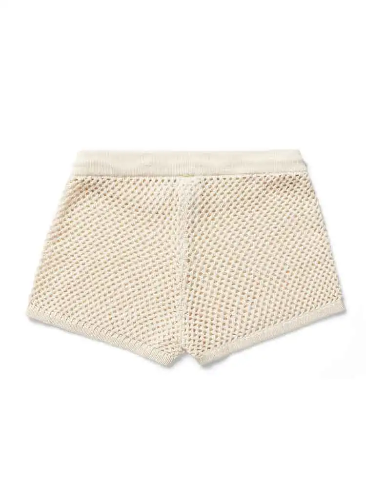 Повседневный вязаный топ с вырезами и короткими рукавами комплект шортами