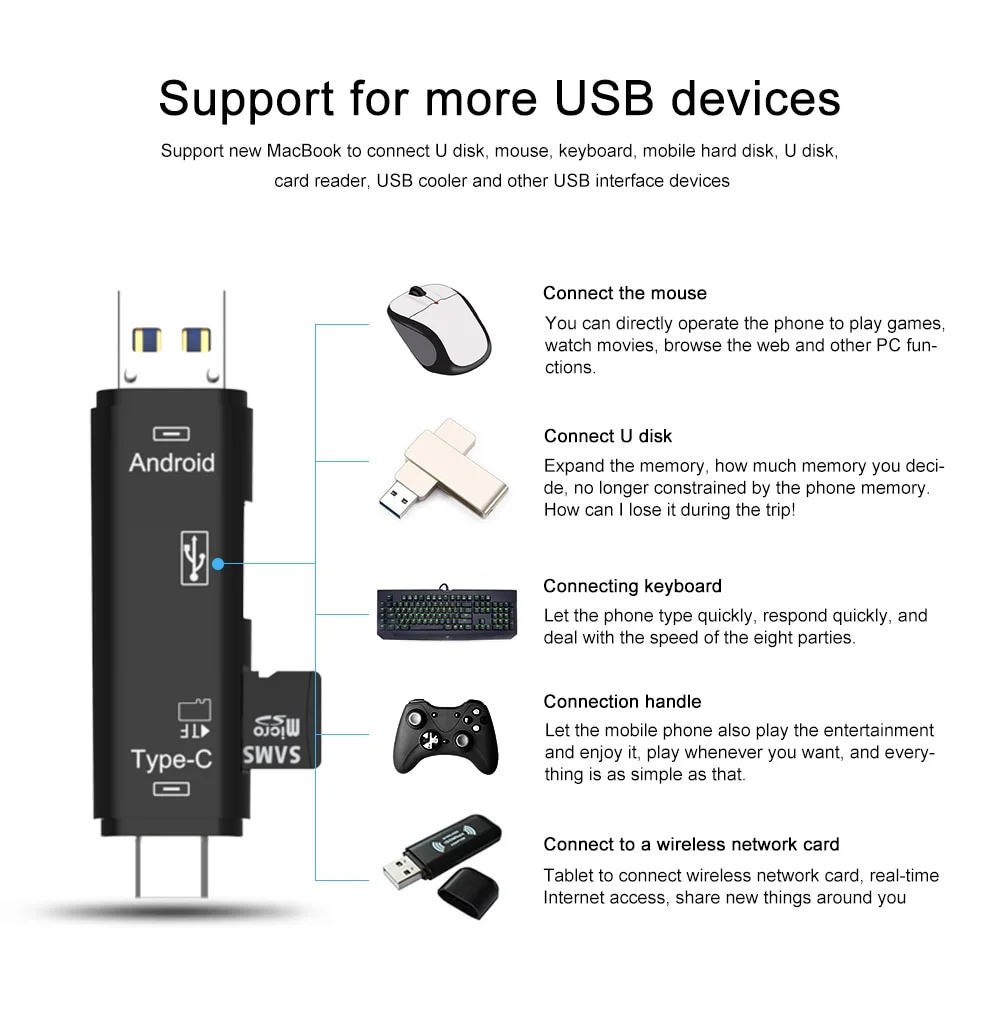 5 in 1 multifunction type c otg memory card reader micro usb 3 1 usb c tf adapter mobile phone accessories for xiaomi android pc free global shipping