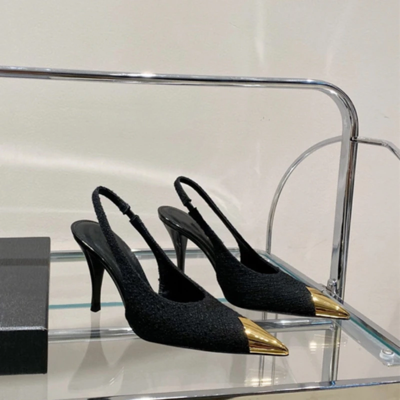 

Black High Heels Pumps Spring 2022 Shallow Mouth Sexy Pointed Toe Metal Stiletto Shoes Women Ladies Party Runway Shoes big size