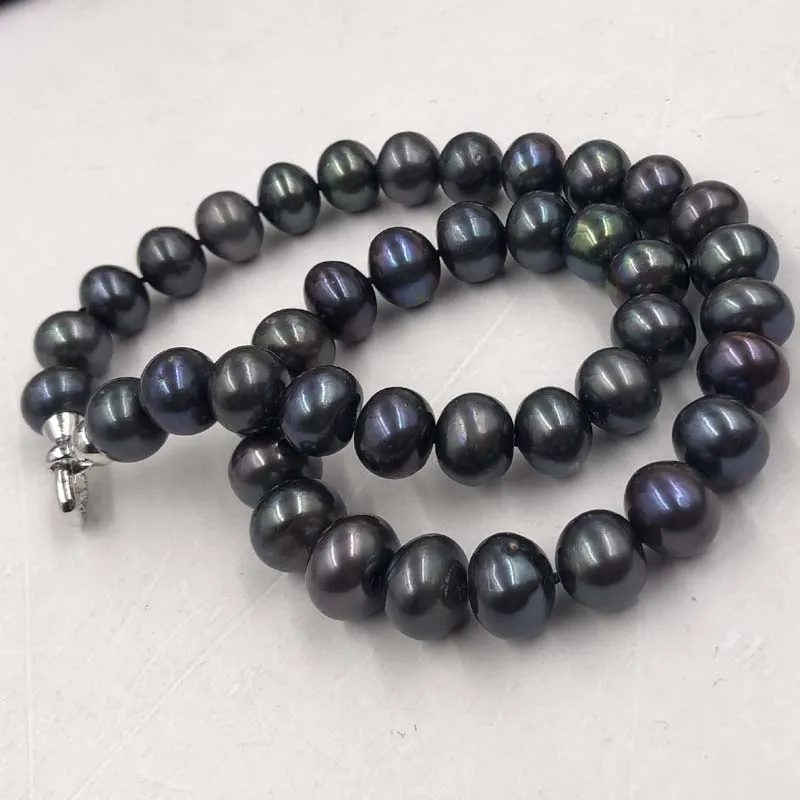 [ELEISPL JEWELRY 11-13mm Pure Black Cultured Freshwater Pearl Necklace Free Shipping #22010385