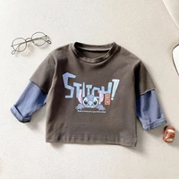1 6y kids boys cartoon long sleeved t shirt childrens baby cotton bottoming shirt boy round neck fake two piece top
