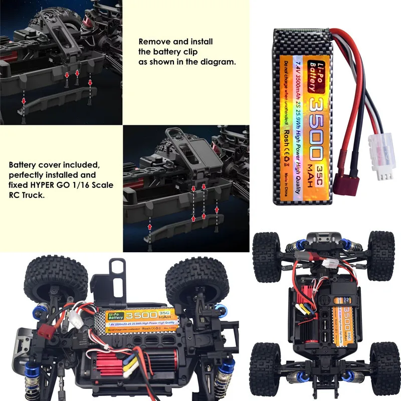 Фото Аккумулятор LiPo 2S 35C 3500 мАч 7.4В для MJX Hyper Go H16P H16E H16GT H16BM H16PL 14301 14302 14209 14210 с T-образным разъемом №3
