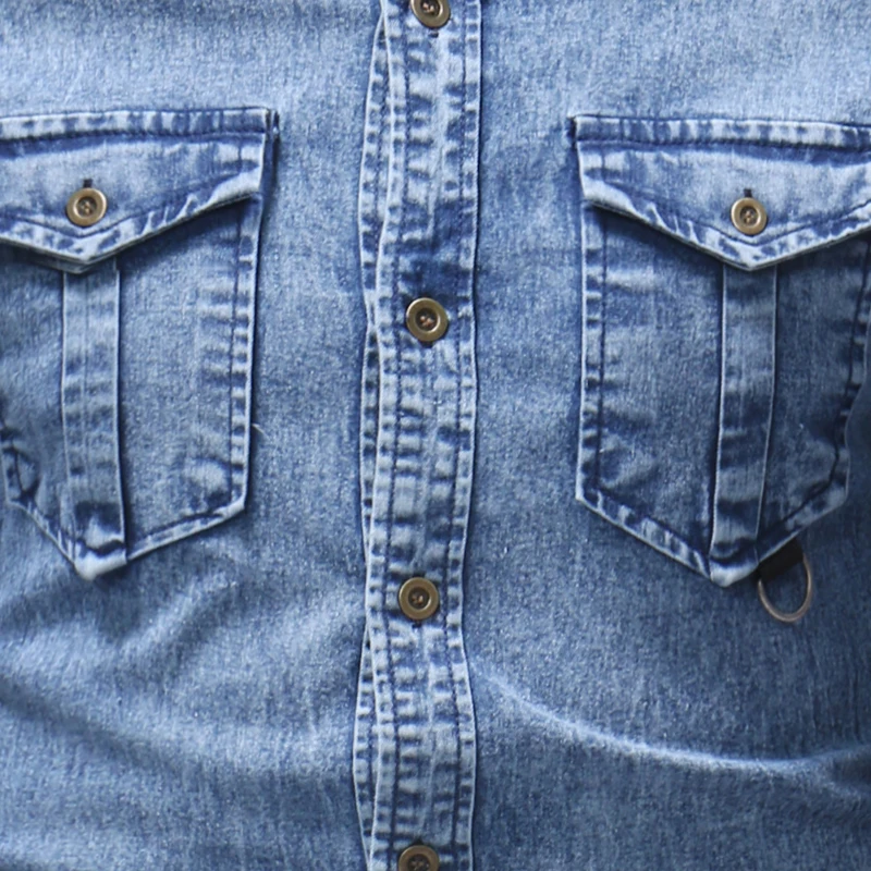 Retro Style Men Denim Shirts Western Casual Long Sleeve Shirts Blouse Snap Button Down Shirt with Dual Chest Pockets
