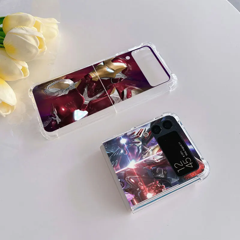 Фото Чехол с подушкой безопасности для Samsung Galaxy Z, флип 4 Z, флип 3, флип ZFlip3, прозрачный чехол ZFlip4, флип-чехол, мягкий чехол Marvel, Железный человек, Тони Старк №3