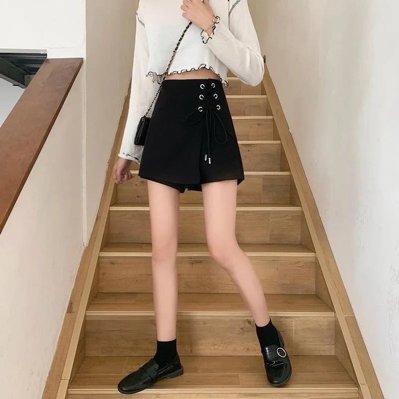 Summer Elastic Girls Gothic Shorts Skirts Harajuku Punk Harajuku Mini Skirts Women Asymmetrical Black High Waist Skirts