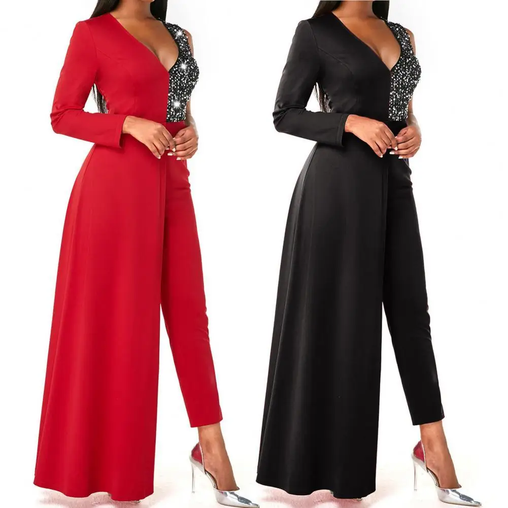 

Женский комбинезон с блестками, асимметричный однотонный комбинезон с блестками, для выступлений