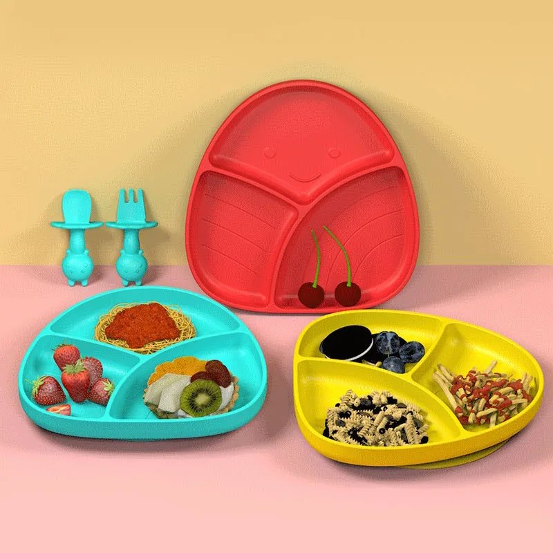 

Children's Tableware Set Safe Carton Kawaii Smile Face Silicone Plate Baby Tableware Spoon Baby Food Feeder Set Baby Gadgets