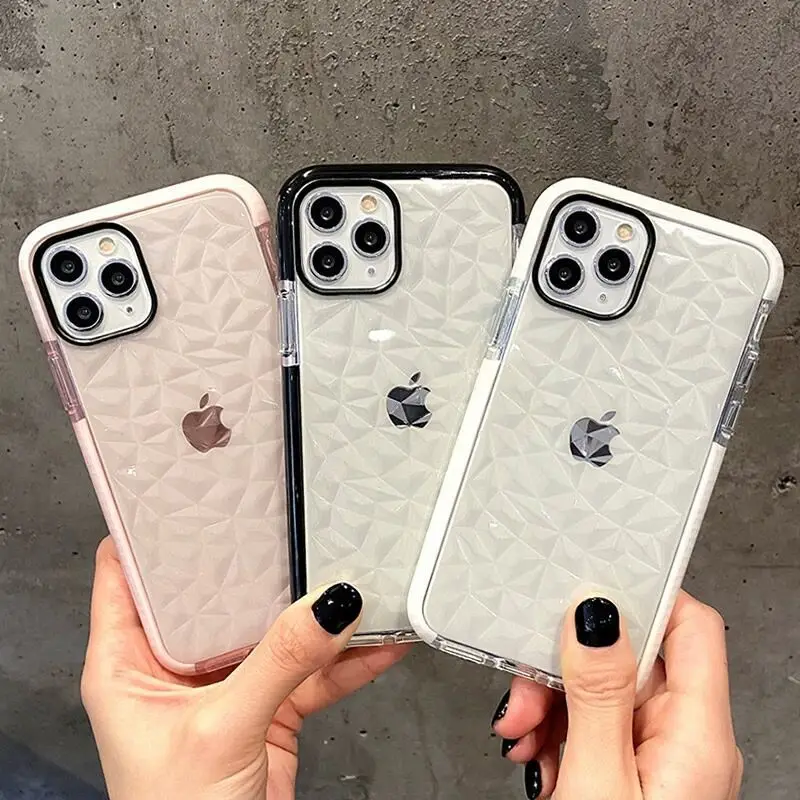 

Diamond pattern high quality fashion Phone Case For iphone 13 12 11 8 7 plus mini x xs xr pro max Transparent soft cover