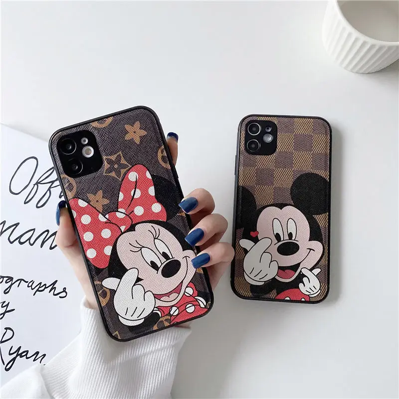 

Disney Mickey and Minnie Phone Case cover For iphone 13 12 pro max 11 8 7 6 s XR PLUS X XS SE 2020 mini leather girls couple