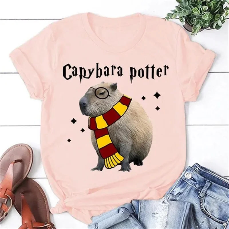 Funny Capybara Potter Graphic T Shirt for Men Womens Clothing 3D Capy Print T-Shirt Cute Kid Short Sleeve Casual Tee Shirts Tops (art.: 3920cab422cdf) - 3920cab422cdf