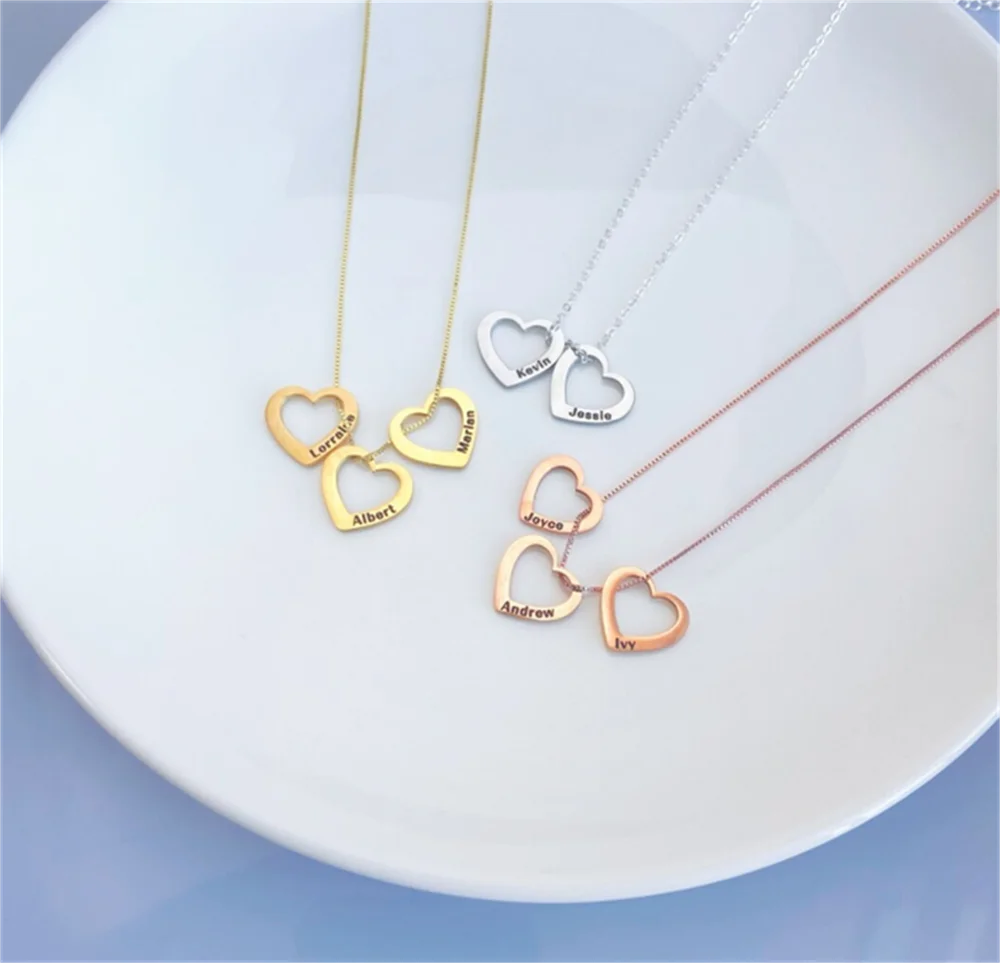 Fashion Personalized Heart Engraved Pendant Necklace for Women Custom Stainless Steel Family Name Necklace Fine Couple Gift personalized family necklace with names stainless steel heart engraved necklace pendant custom name necklace mom mother gifts