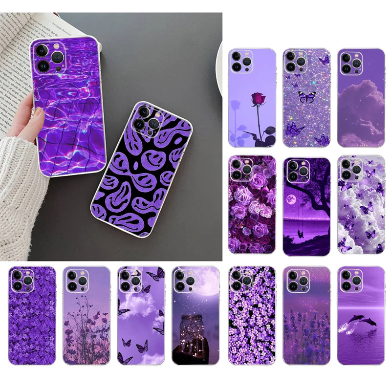 

Phone Case For iphone 14 Pro Max 13 12 11 Pro Max XS XR X 12mini 7 8 Plus SE Aesthetic Purple Case Funda