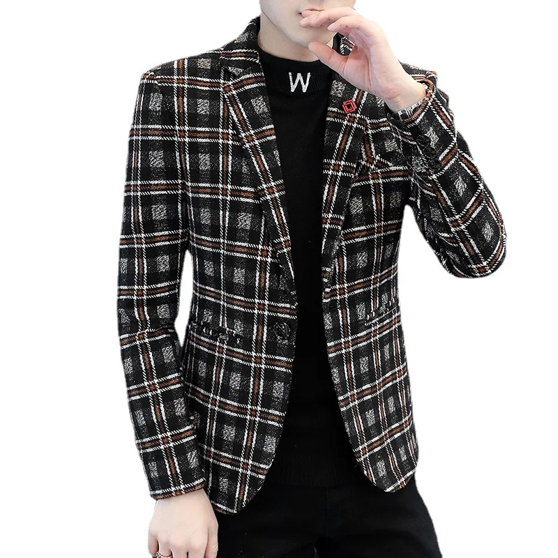 

New Boutique Men's Fashion Business Beautiful Beautiful and Comfortable Gentlemen Breathable Trend Slim Casual Plaid Suit Top