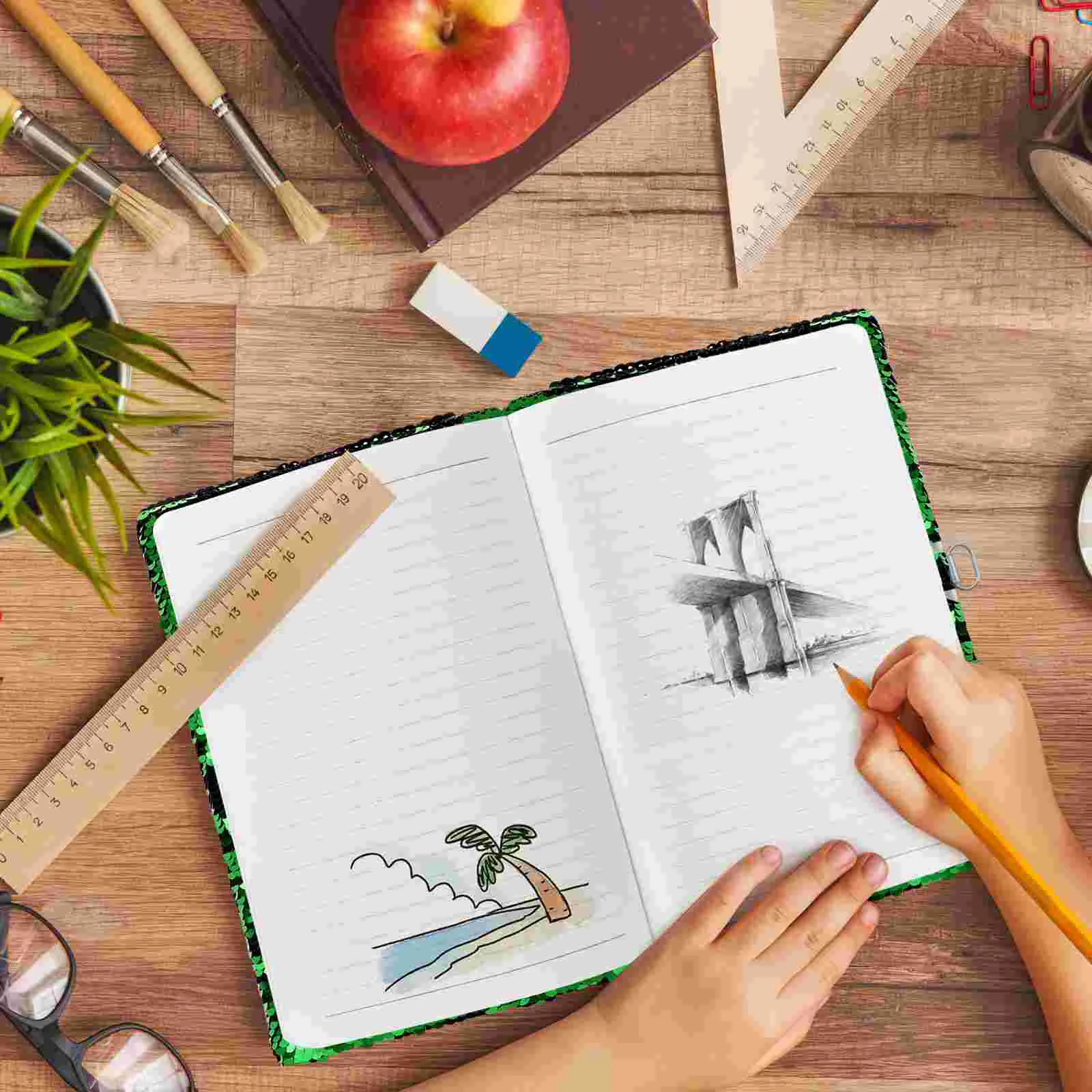 Блокнот Блокноты Пенал с блестками Дневник замком и ключами для девочек Mini Miss