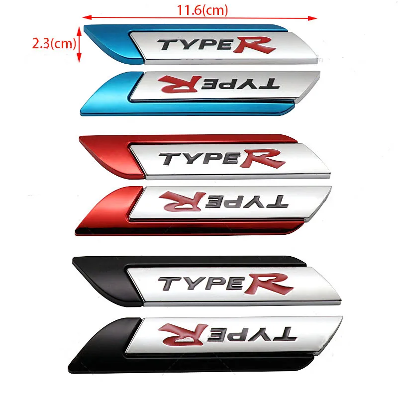 

3D Metal Type R Logo Side Fender Car Emblem Badge Sticker Decals For Honda CIVIC FD2 FD FA 5 Mugen TypeR Racing Auto Accessories