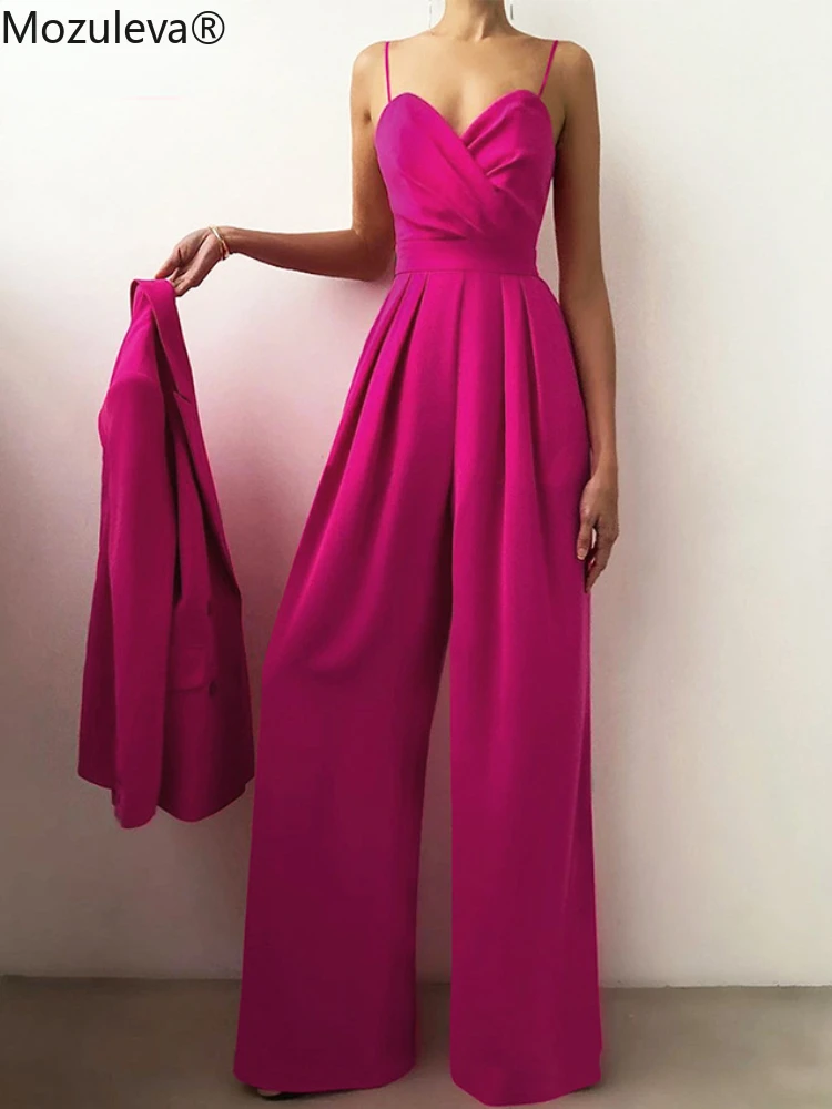 

Mozuleva Fashion Sexy Female Jumpsuit Summer Sling Backless Sleeve Elegant High Waist Party Women Stretch Sashes Rompers 2022