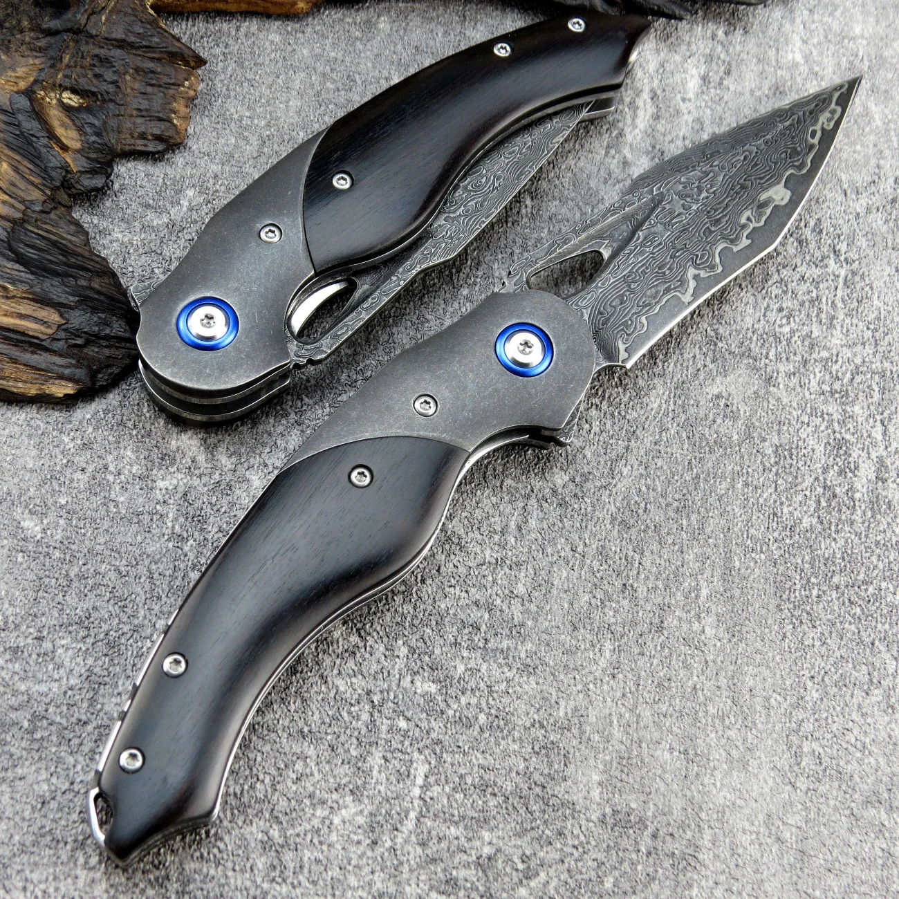 Складной нож из дамасской стали siтрудоen ST235 VG10 + ручка с ЧПУ деревянной ручкой