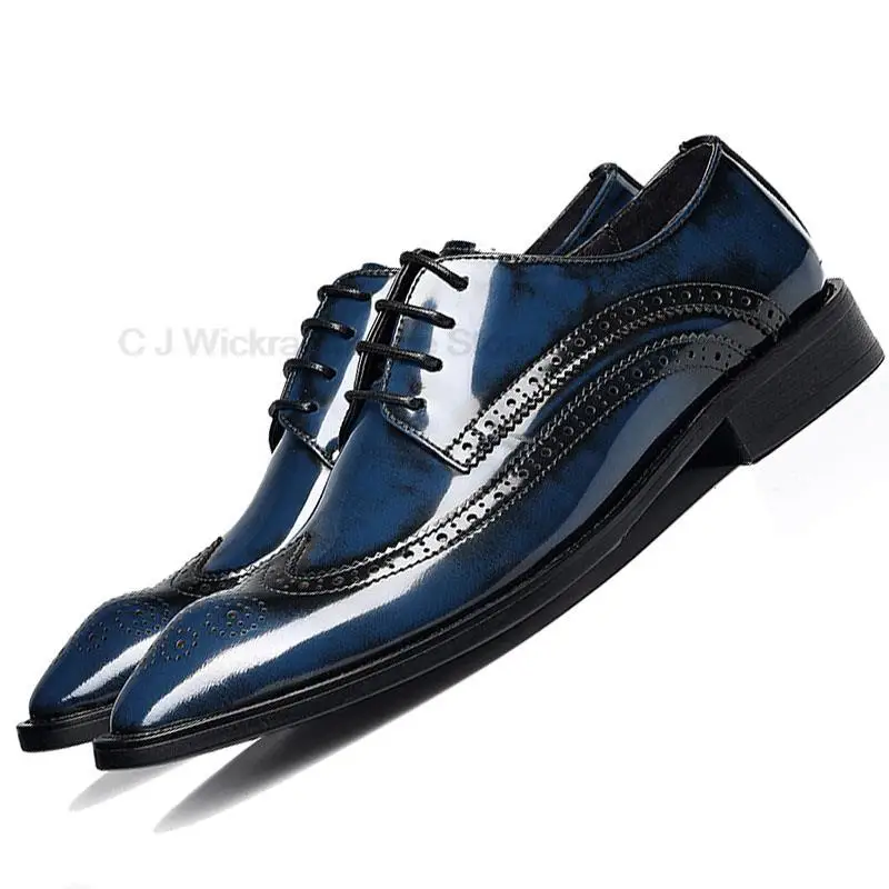 

Броги ручной работы для офиса винтажные черные синие оксфорды мужские классические туфли деловые на шнуровке искусственная кожа