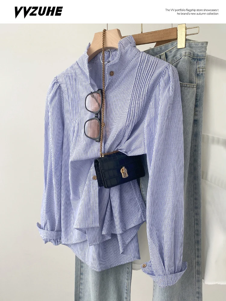 Рубашка женская с длинным рукавом и воротником листья лотоса