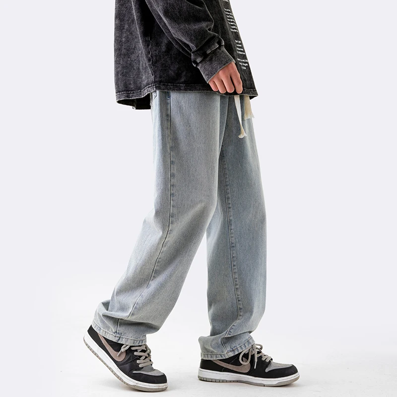 Drawstring Baggy Jeans Men Fashion Casual Vintage Straight Jeans Men Streetwear Hip-hop Loose Denim Pants Mens Trousers S-3XL