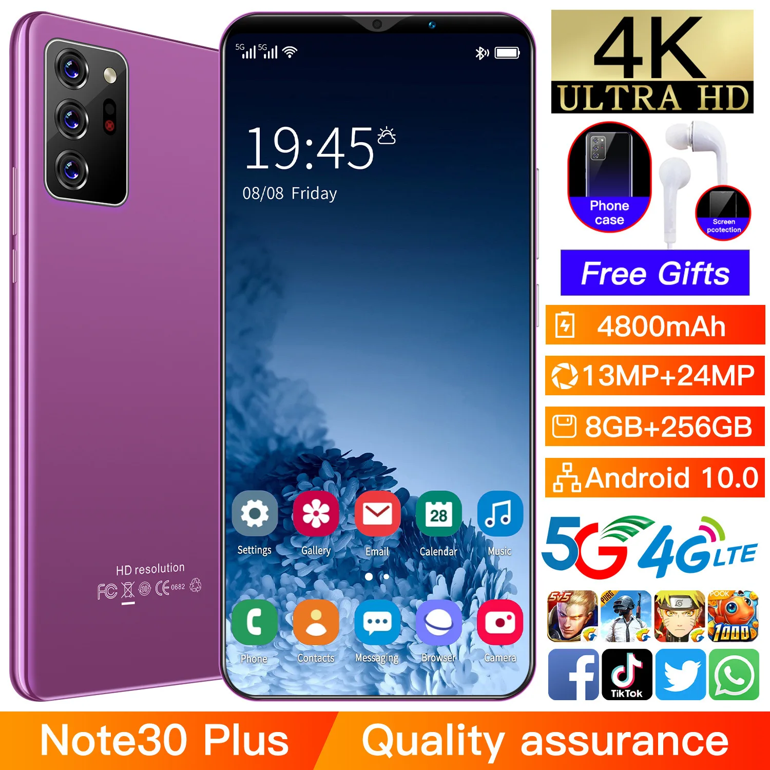 Новинка 2022 5 5-дюймовый смартфон Note30 Plus 5G 8 мАч полноэкранный Android 4 + 32 ГБ 13 24 МП