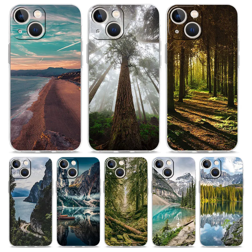 

Forest Beach Sunrise Mountains Nature Clear Soft Phone Case For iPhone 14 13 12 11 Pro Max XS X XR SE 7 8 Plus Shockproof Cover