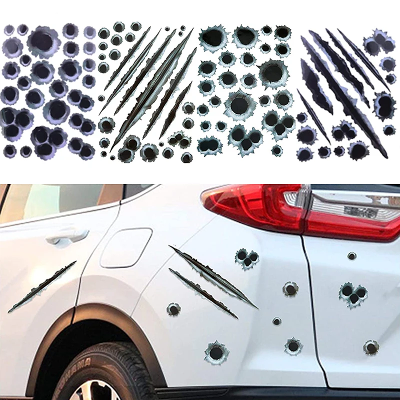 

Personality Creative Realistic Car Bullet Hole 3D Stickers Set Car Waterproof Anti-Scratch Bullet Hole Stickers Auto Accessories