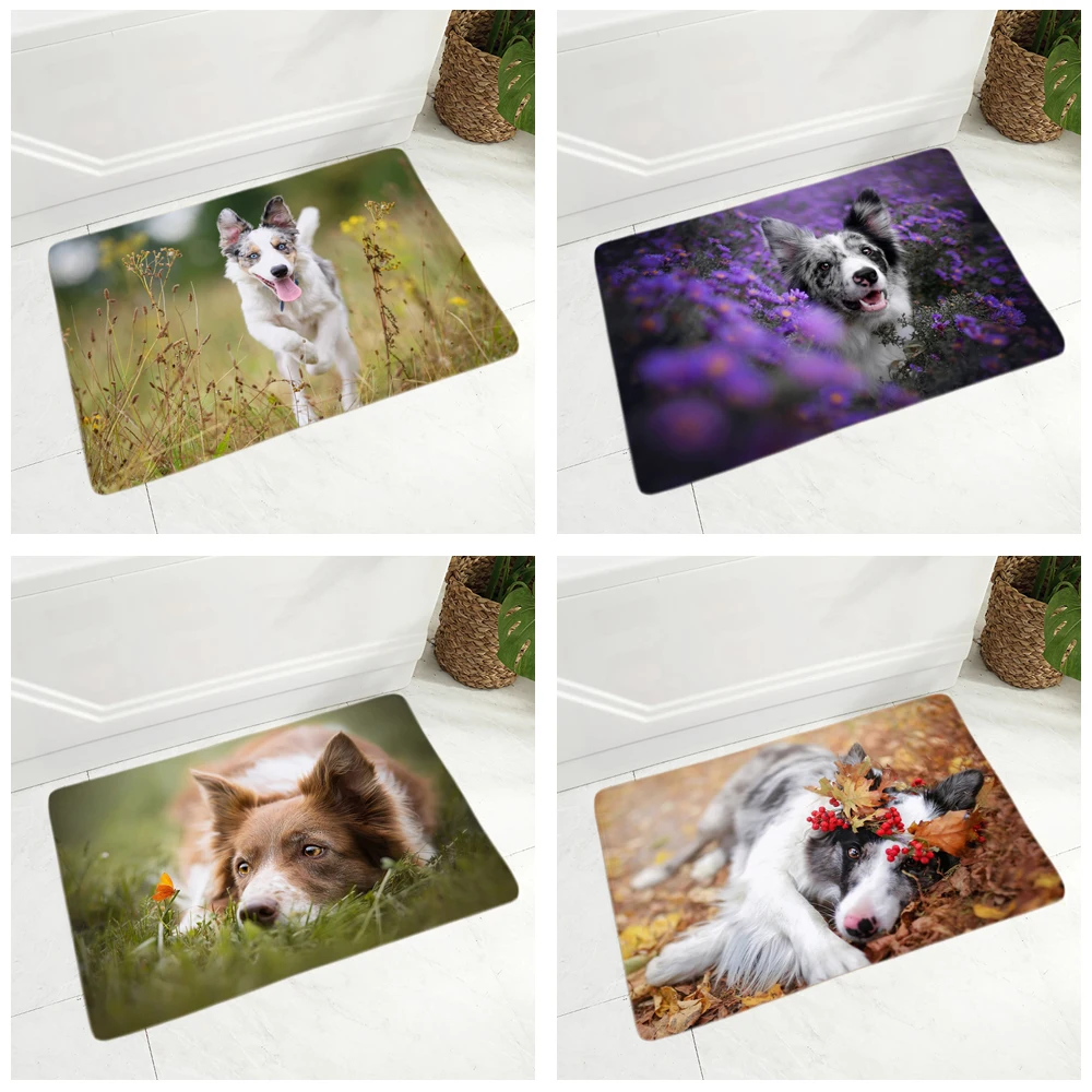 Scotland Border Collie Floor Door Mat for Hallway Dining Hall Decor Pet Dog Animal Non-Slip Doormat Soft Flannel Carpet 40x60cm images - 6