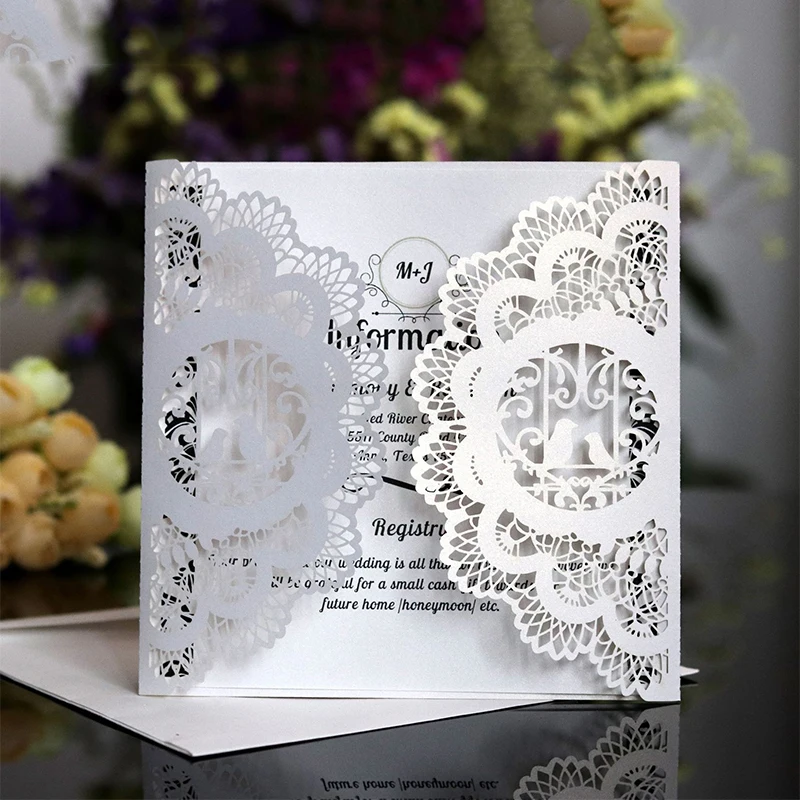 

50Pcs Bird Wedding Invitations Card With Envelope Pocket Greeting Cards For Wedding Mariage Anniversary Party Supplies Favors